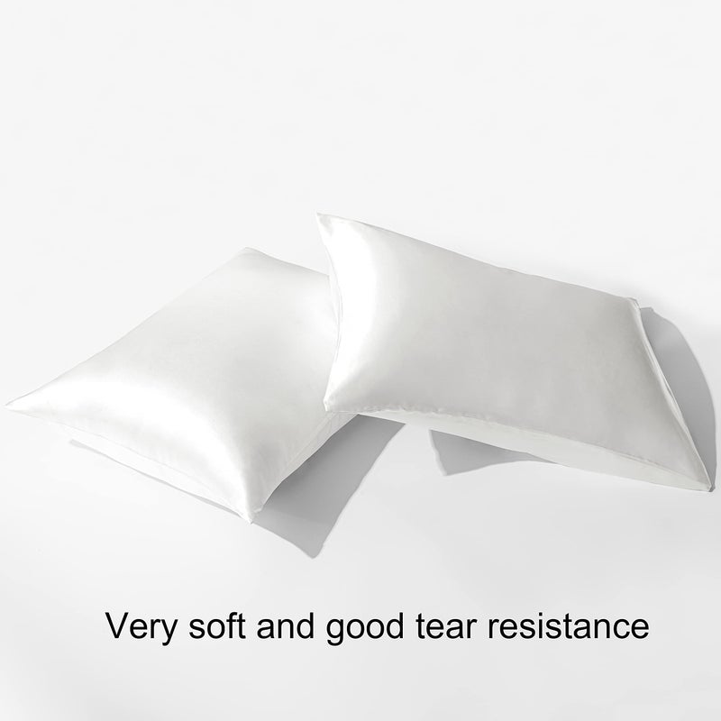 BEDSUM 2 Pack Standard Silk Satin Pillowcases for Hair and Skin, Silky Soft and Luxurious Bedding Pillow Cases with Envelope Closure, 20x26 Inches, White - Image 2